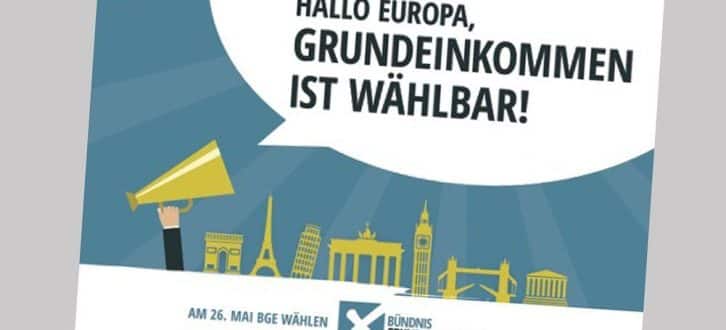 Postkarte zur Wahl am 26. Mai. Grafik: Bündnis Grundeinkommen