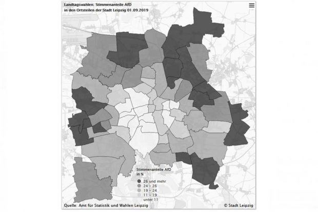 Wahlergebnisse der AfD am 1. September. Karte: Stadt Leipzig, Amt für Statistik und Wahlen