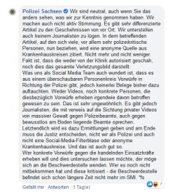 Das Problem nicht verstanden: wer beschwert sich noch über Einsatzbeamte? Screen: Facebook Polizei Sachsen