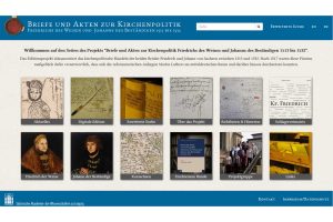Startseite der Datenbank zur Kirchenpolitik Friedrich des Weisen und Johann des Beständigen. Screenshot: L-IZ
