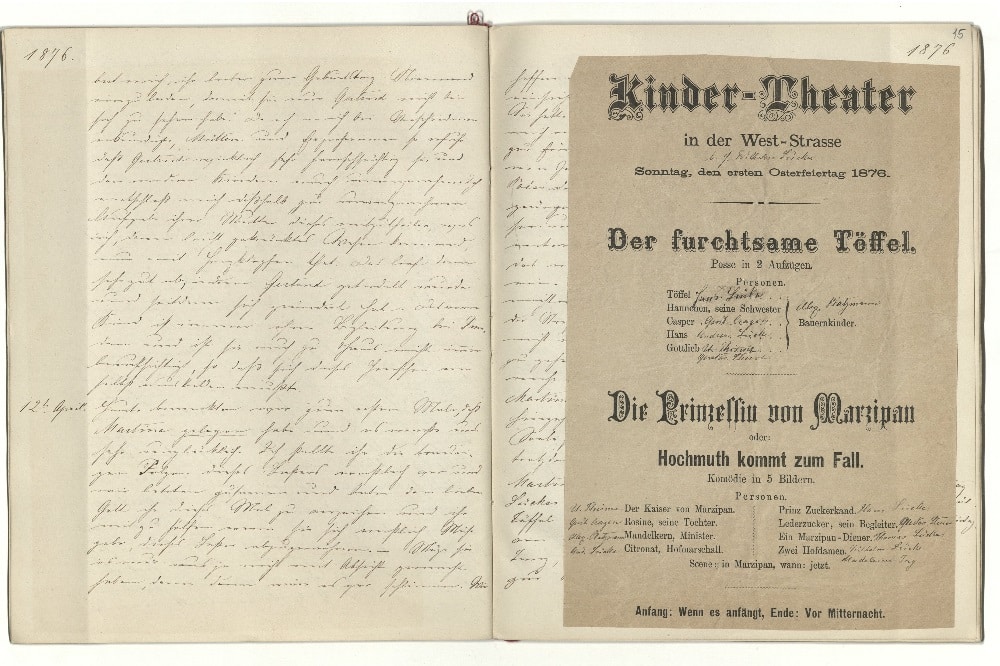 Auszug aus dem Tagebuch von Eveline von Hoffmann für ihre Tochter Martina aus dem Jahr 1876. Quelle: Stadtarchiv Leipzig