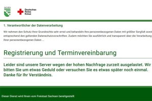 In Sachsen startete heute die Impfkampagne. Bereits vor Online-Start war der Server zur Terminvergabe überlastet. Foto: Screenshot sachsen.impfterminvergabe.de/