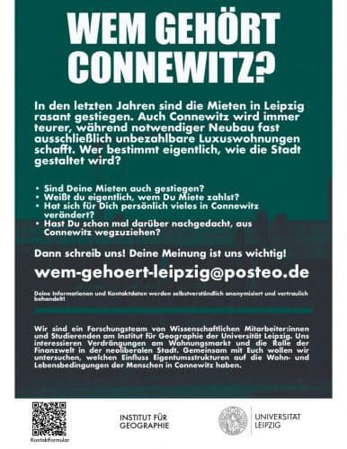Der Flyer "Wem gehört Connewitz?" Grafik: Uni Leipzig, Institut für Geographie