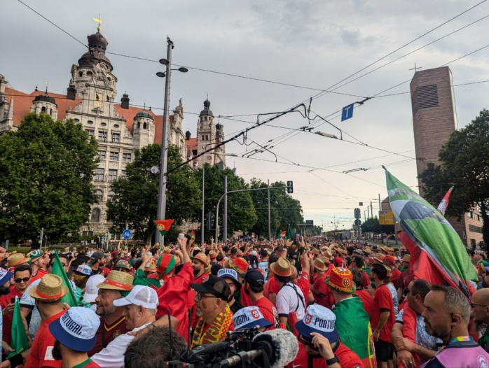Portugiesischer Fanmarsch am 18. Juni 2024 in Leipzig. Foto: René Loch