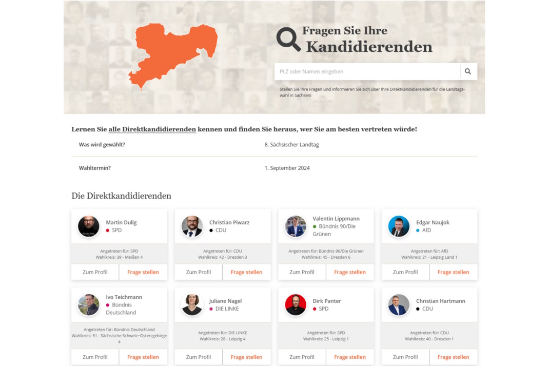Die Seite zur Sachsenwahl bei abgeordnetenwatch.de.