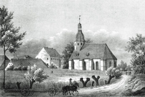 Auenkirche um 1840, historische Zeichnung.