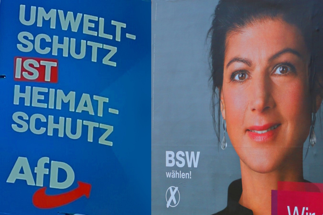 Wahlplakate von AfD und BSW.