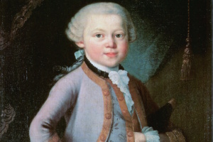 Mozart als Lind auf Ölgemälde.