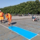 Streifen für Streifen werden seit Dienstag die Warming Stripes wieder auf der Sachsenbrücke aufgetragen. Foto: LZ