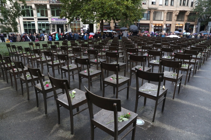 Kundgebung: „365 Tage 7. Oktober. Solidarität mit Israel. Gegen jeden Antisemitismus“. Gedenkstätte Alte Synagoge in der Gottschedstraße, 7. Oktober 2024. Foto: Jan Kaefer