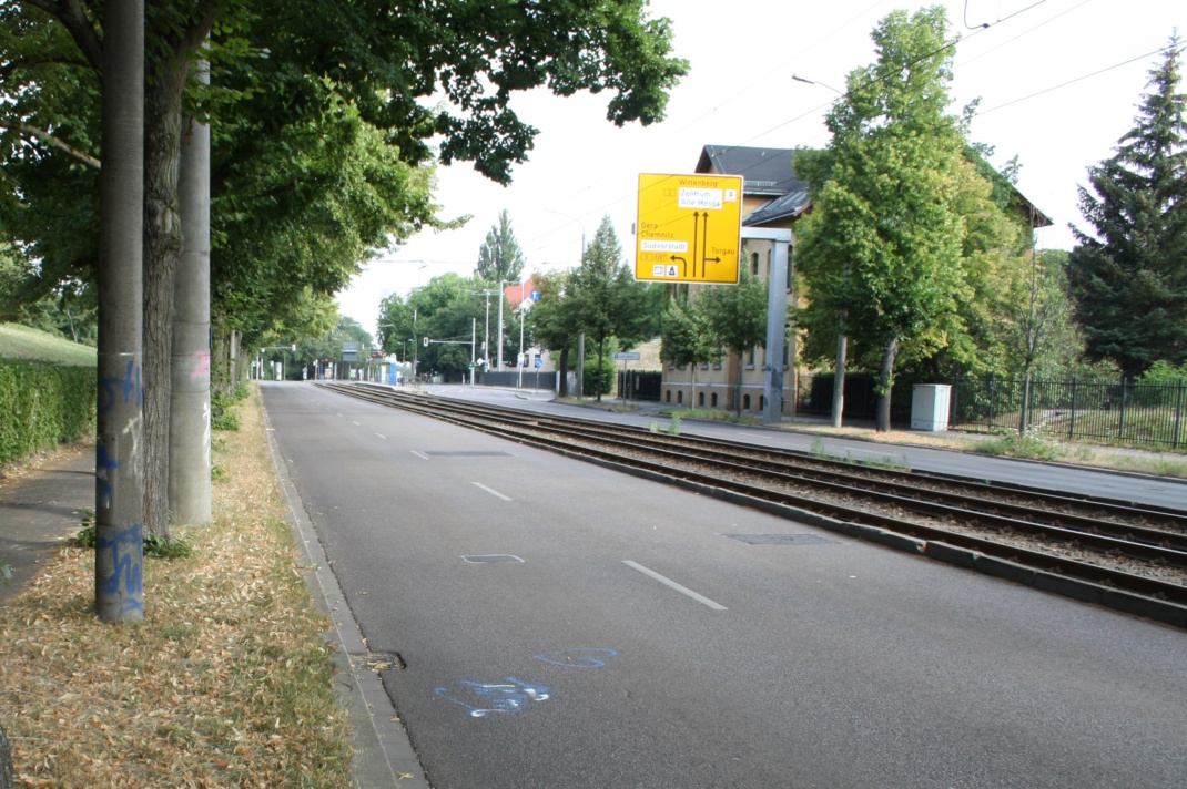 Der geplante Bauabschnitt in der Prager Straße am Völkerschlachtdenkmal.