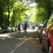 Der westliche Teil der Anton-Bruckner-Allee, Straße und parkende Autos.